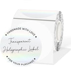 3" Round Transparent Clear Thermal Label Stickers, Holographic Clear Self-Adhesive Direct Thermal Labels, Perforation Line Design& Waterproof- 200 Sheets