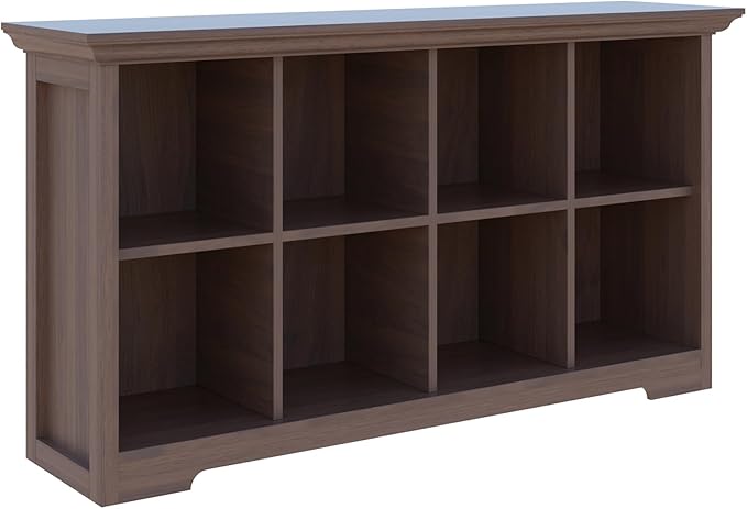 Cube Shelf Bookcase with Base - Wooden 2 Tiers Floor Standing Low Storage Cabinet for Home and Office, 8-Cube Lattice Bookshelf, Walnut