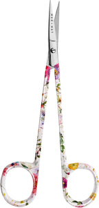 Applique Long Thin Needlepoint Blade 6.1 Inch - Double Bent Curved Offset Handle Scissors with Pouch Sleeve for Embroidery, Fabric, Thread, Knitting, Sewing, Arts & Craft (Floral)