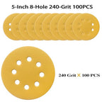 100PCS 5 Inch 8 Hole Sanding Discs 240 Grit,Gold Round Hook and Loop Sandpaper for Random Orbital Sander