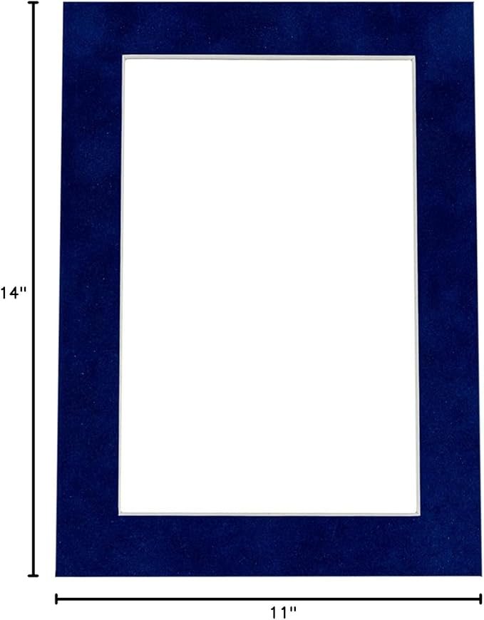 Pack of 25 Acid Free 11x14 Mats Bevel Cut for 8.5x11 Photos - Brooke Blue Suede Precut Matboards With Backing Boards and Clear Photo Mat Bags For Pictures, Photos, Framing - 4-ply Thickness