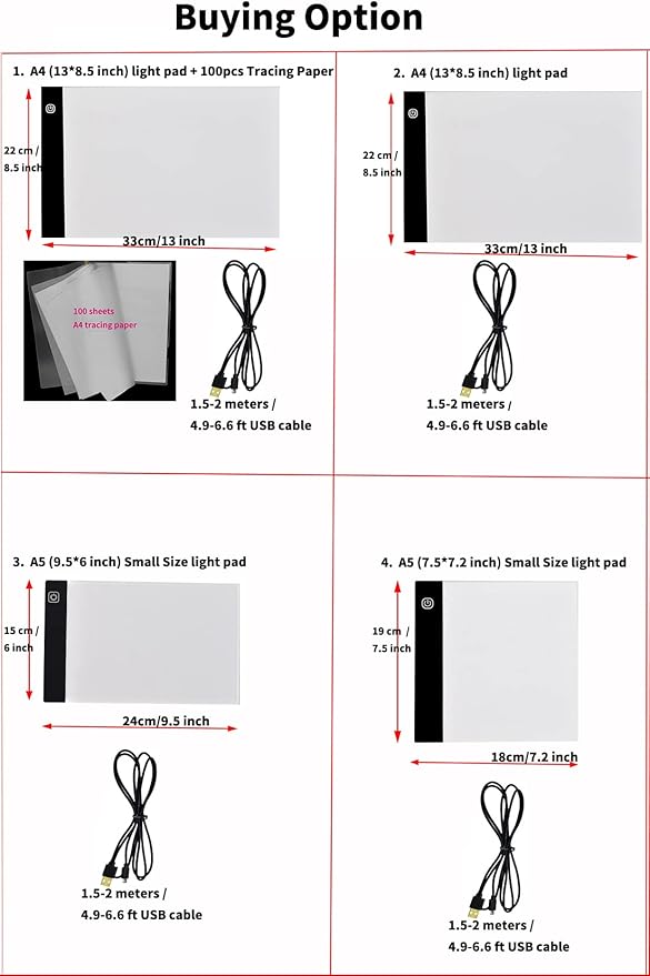 Ultra-Thin Portable A4 LED Light Box Tracer w/USB Cable Dimmable Brightness LED Artcraft Tracing Light Box Light Pad for Artists Drawing Sketching Animation Stencilling X-ray Viewing