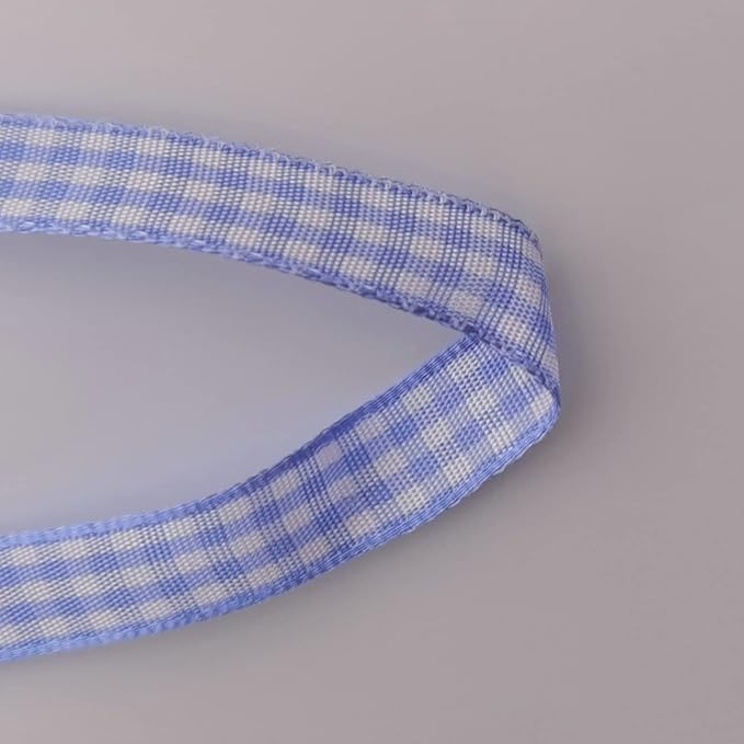 Light Blue Gingham Plaid Checked Ribbon 25 Yard Each Roll 100% Polyester (3/8", Lt.Blue)