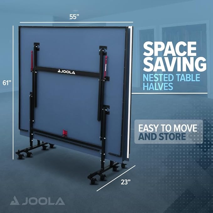 JOOLA Inside Professional MDF Indoor Ping Pong Table with Quick Clamp Table Tennis Net and Post Set - 10 Minute Easy Assembly - Tournament Quality - Foldable with Single Player Playback Mode
