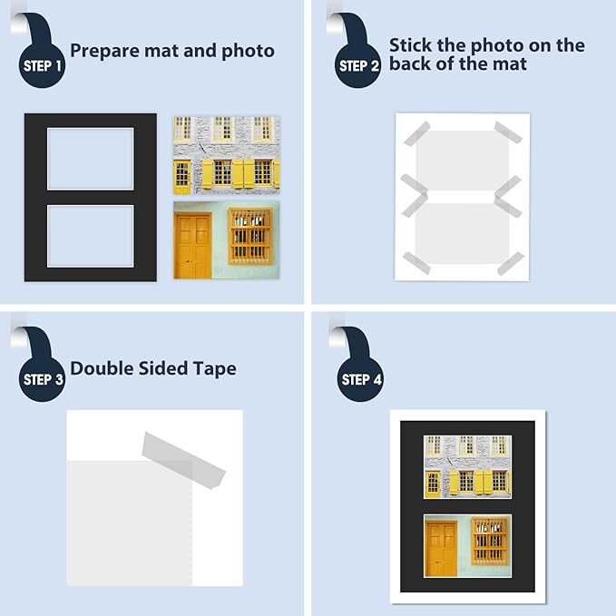 Mat Board Center, Pack of 10, Photo Picture Mats - Acid Free, 4-ply Thickness, White Core - for Pictures, Photos, Framing (11x14 for 2-5x7 Black)