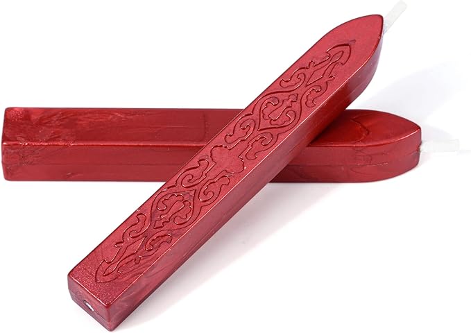 Yoption 5Pcs Sealing Wax Sticks, Vintage Totem Fire Manuscript Flashing Wine Red Wax Seal Sticks with Wicks, Sealing Wax for Wax Seal Stamp