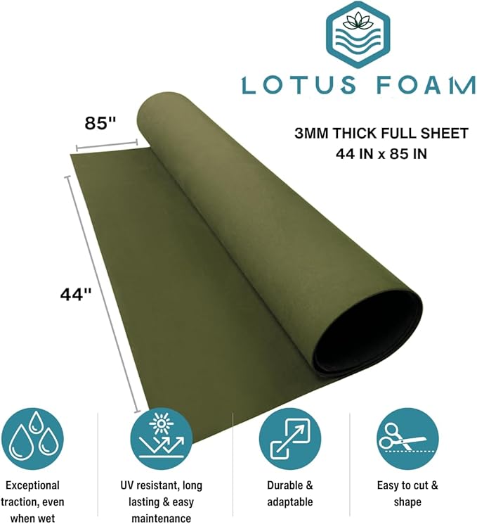 LotusFoam Large 3mm EVA Foam Sheet - 44"x 85" High Density Foam 130 kg/m3 for Cosplay, Costumes, Crafts, Flooring, Outdoor Use - 35 Colors (Olive Green) - Olive Green
