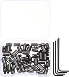 MECCANIXITY 40 Pcs Metal Locking Pin Backs, Locking Pin Keepers Clasp 9mm(H) with 4 Wrench Replacement in Storage Case for Badge, Brooch, Black Tone