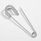 Housweety 10 Silver Tone Rhinestone Safety Pins Brooches 6.5x1.8cm