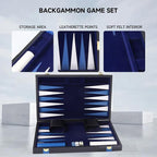 GSE Games & Sports Expert Premium Leather Backgammon Board Game Set, Classic Backgammon Game Set with Leather Case, Travel Folding Board Game (Black&Blue, Small)
