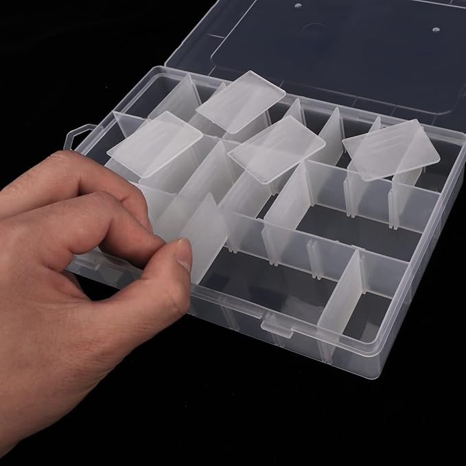 2 Pack 24 Grids Plastic Organizer Box Container Craft Storage Box with Adjustable Dividers for Beads Jewelry Fishing Tackles, Clear