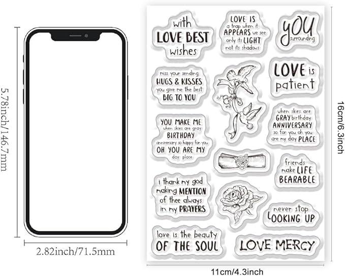 Inspirational Words Transparent Clear Stamps Flower Graduation Cards Silicone Stamps for DIY Scrapbooking Supplies Embossing Paper Card Happy Birthday Clear Stamps for DIY Card Making
