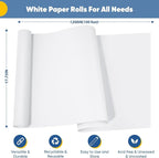 Art Paper Roll for Crafts, Drawing & Painting, 17.75"x1200" (100') White Gift Wrapping Craft Kraft Bulletin Board Poster Banner Coloring Paper, Kids Art Supplies, Wedding Floral Supplies 80GSM 55LB
