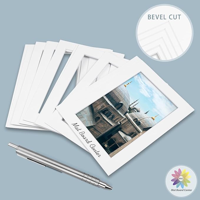MBC Mat Board Center, 10 Pack 12x16 for 8x10 White Picture Mats Frame Mattes, Bevel Cut, Acid Free, 4-ply Thickness