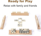 Dominoes Set for Adults, 28 Tiles with 4 Wooden Racks/Trays, Portable Double 6 Domino Game Set, Classic Board Game for Family Fun
