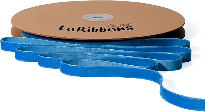 LaRibbons Thin Velvet Ribbon 3/8 Inch x 25 Yards, Dusty Blue Velvet Ribbon for Christmas Tree, Gift Wrapping, Wreath Bow, Outdoor Decoration