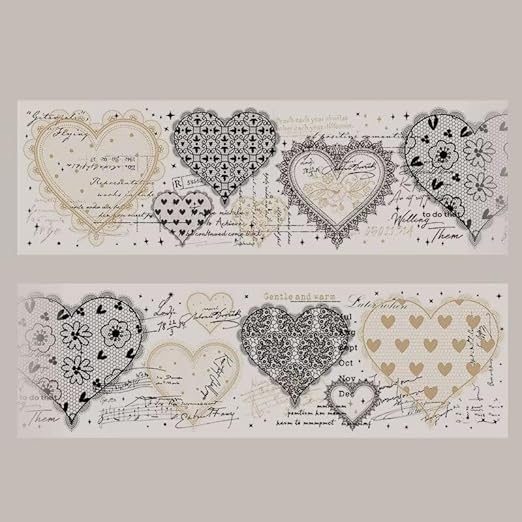 3pcs Vintage Lace Tape Cutout Art Lace Black White Stickers Roll Sticker PET Reusable Exquisite Lace Heart Pattern Tape for DIY Scrapbook Album Journal Photo Frames Decor