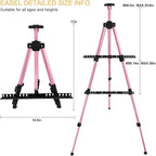 RRFTOK Artist Easel Stand, Aluminum Metal Adjustable Easel for Painting Canvases Height from 17 to 66 Inch,Carry Bag for Table-Top/Floor Drawing and Displaying(Pink)