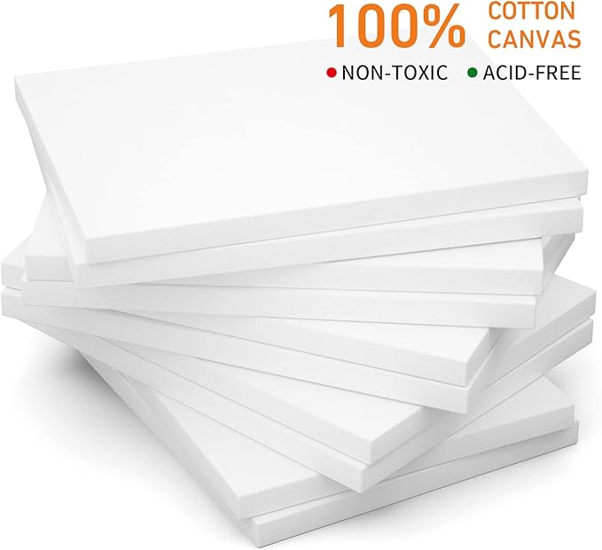 GOTIDEAL Stretched Canvas, 5x7 Inch Set of 10, Primed White - 100% Cotton Artist Canvas Boards for Painting, Acrylic Pouring, Oil Paint Dry & Wet Art Media