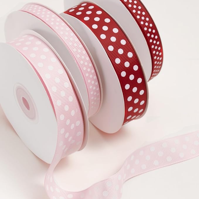 Polka Dot Grosgrain Ribbon 3/4 Inch, 25 Yards Spool Red and White Dot Craft Ribbon for Christmas Gift Wrapping DIY Crafts Hair Bows Sewing Wedding Party Decor and Home Decoration