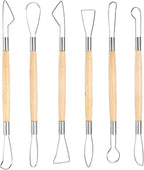 6Pcs Clay Sculpting Tools Ceramic Pottery Clay Ribbon Sculpting Tools Wooden Handle Sculpting Tools Kit Pottery Trimming Detail Tool Wire Loop Sculpture Set for Wax Carving Modeling