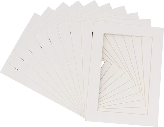 5.5x8.5 Mat for 8.5x11 Frame - Precut Mat Board Acid-Free Show Kit with Backing Board, and Clear Bags Textured White 5.5x8.5 Matte For a 8.5x11 Picture Frame Matboard for Framing, Pack of 10 Mats