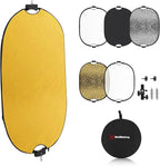 WELLMAKING 35''x47'' (90x120cm) Reflector Photography with Threaded Handle, Collapsible Light Reflector with Bag & tilt Adapter, 5in1 Reflector for Studio - Translucent, Silver, Gold, White and Black