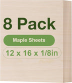 8 Pack Maple Plywood Sheets, 12 x 16x 1/8 Inch, 3mm Plywood for Laser Cutting, Thin Unfinished Wood Sheets for Architectural Models, Wood Burning and DIY Wood Crafts
