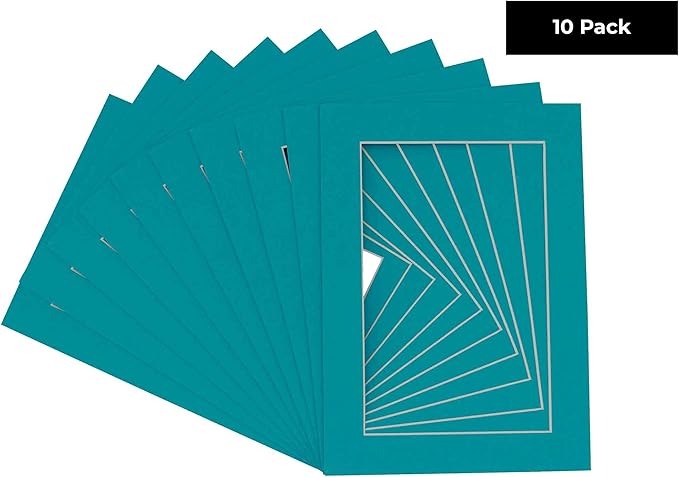 11x14 Mat for 8.5x11 Photo - Precut Teal Blue Picture Matboard for Frames 11 x 14 Inches - Bevel Cut Matte to Display Art 8.5 x 11 Inches - Acid Free Pack of 10 MATS with Backing Boards & Clear Bags