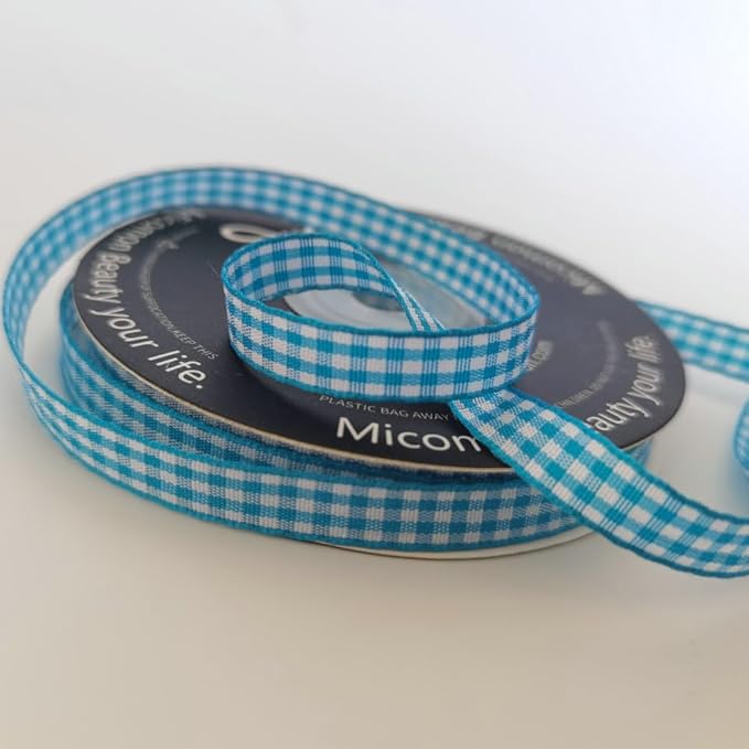 Micomon Vivid Blue and White Woven Edge Plaid Ribbon 100% Polyester Gingham Ribbon 25 Yards Each Roll (3/8",Vivid Blue)