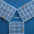 BangQiao 3 Pack 24 Grids Clear Plastic Storage Box with Dividers, Transparent Organizer Container Case for Small Parts, Bead, Button, Jewelry, Diamond, Craft Supplies,Sewing Kit, DIY Accessories