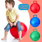 Lewtemi 3 Pcs 18 Inch Bouncing Ball with Handle, Outdoors Hopper Jumping Hopping Ball and Air Pump for Sports Exercise (Red, Blue, Green)