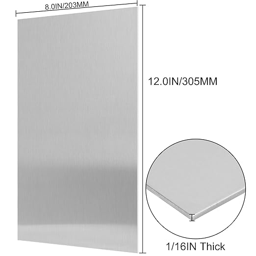 430 Stainless Steel Sheet Metal 8" x 12" x 1/16" Inch Metal Plates for Magnetic Mount Board Wall 16GA(1.70MM) 430 Stainless Steel Shim Stock Plates Metal Sheets for Crafting, Kitchen, Office