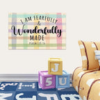 Fearfully and Wonderfully Made Bible Verses Wall Decor Kids Room Decor Canvas Banner, Canvas Decoration for Classroom, Nursery, Kids Room for Boys and Girls