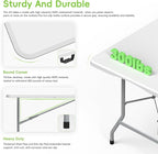 Folding Table 6ft, Foldable Portable Heavy Duty Plastic Fold-in-Half Utility Table with Handle & Safety Locks, Picnic Table Indoor Outdoor for Camping, Picnic and Party