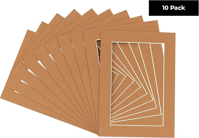 6x8 Mat for 8x10 Frame - Precut Mat Board Acid-Free Show Kit with Backing Board, and Clear Bags Brown 6x8 Photo Matte Made to Fit a 8x10 Picture Frame Matboard for Framing, Pack of 10 Mats