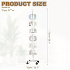 PATIKIL 6 Tier Rotating Greeting Card Rack, Metal Spinning Greeting Card Display Stand Portable Postcard Rack Holder Organizer for Postcard Sticker Photo Desk Book Stamp, White