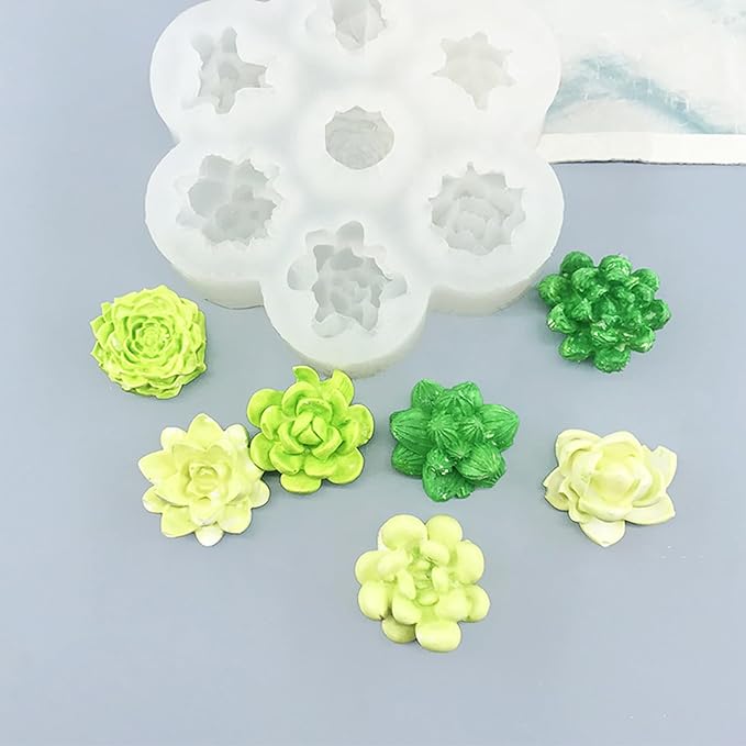 7 Cavity Succulent Silicone Mold for Candle Making,3D Silicone Cactus Succulents Leaves Candle Molds,Succulent Fondant Resin Molds for Candle Soaps Making, Wax Resin Casting,Cupcake
