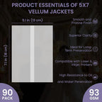 SuFly Pre-Folded Vellum Jackets for 5x7 Invitations, 90-Pack (60lb/93gsm) Translucent Vellum Paper 5x7 Sleeves, Invitation Jackets, Elegant Wedding Invitation Accessories, Envelope Liners, DIY Crafts.