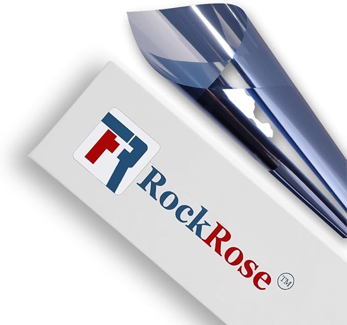 Rockrose Professional Window Tint for Home – One Way Privacy Window Film for Home Offices Heat Blocker Reflective Adhesive Mirror Tint with 99% UV Block – Blue-Silver 24 in x 25FT