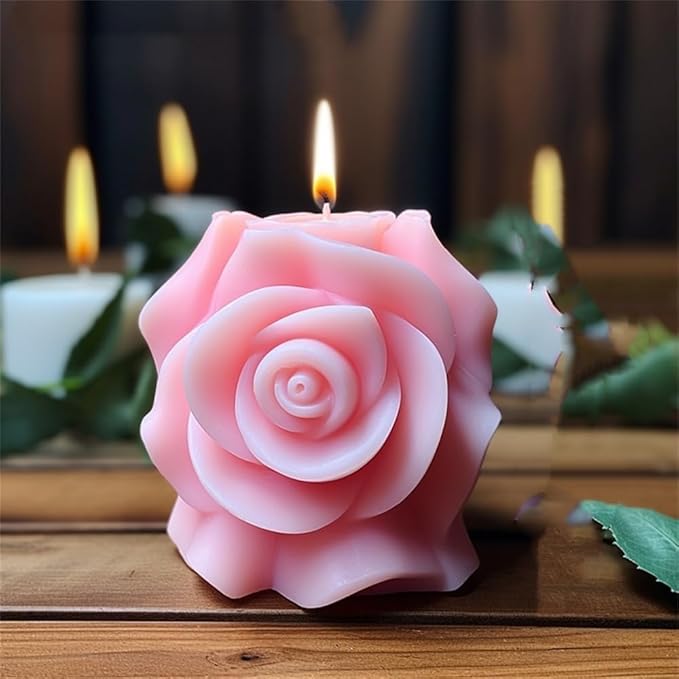 Valentine Rose Pillar Candle Silicone Molds Soap Mold 3D Rose Flower Resin Concrete Mould DIY Supplies Mold for Valentines Anniversary Wedding Table Home Decor