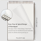 9"X12" Sketch Book Bulk, Top Spiral Bound Sketch Pad, 3 Pack 100 Sheets Each (68lb/100gsm), Acid Free Art Sketchbook Artistic Drawing Painting Writing Paper for Kids Adults Beginners Artists