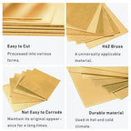 18 Gauge Brass Sheet，H62 Brass Plates Metal 0.039" Thickness x 5.9" Width x 5.9" Lenght, for Models, Crafts, Repairs, Electrical, 2Pcs