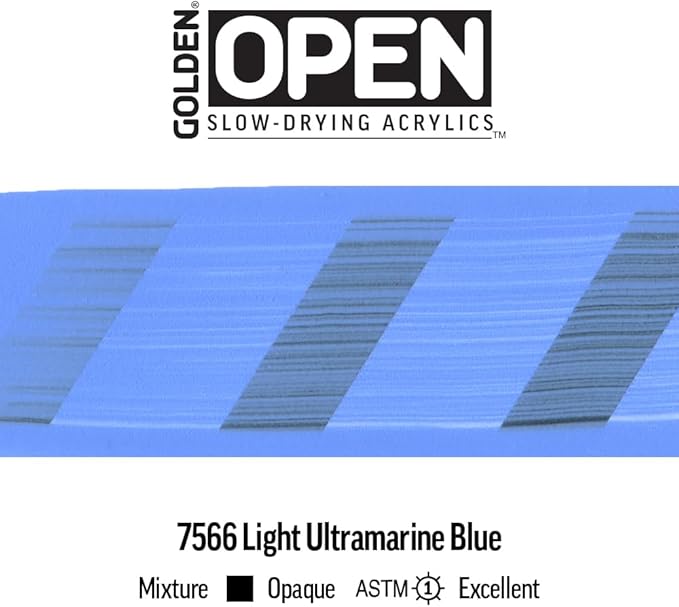 OPEN Slow-Drying Acrylics by GOLDEN, Light Ultramarine Blue, 2 fl oz. tube, Professional Acrylic Paint, Opaque