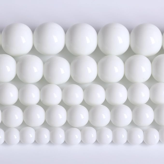 6MM Natural Stone White Porcelain Agate Beads Round Loose Stone Beads for Jewelry and Bracelets Making 120pcs 2 Strands 32"