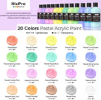Nicpro 20 Colors Pastel Acrylic Paint Set (8.45 oz, 250 ml), Large Bulk Pastel Acrylic Paint, Non Toxic Art Painting Supplies for Canvas, Rock, Wood, Fabric, Ceramic, Craft, with Knife Color Wheel