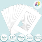 MBC Mat Board Center, 10 Pack 5x7 for 3.5x5 White Picture Mats Frame Mattes, Bevel Cut, Acid Free, 4-ply Thickness