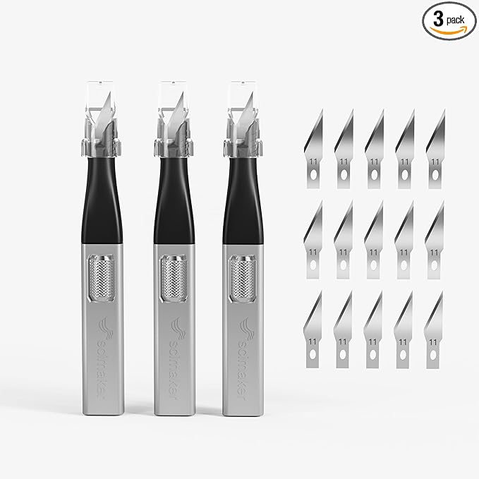 3 PCS Exacto Knife,Hidden Blade Design at The End,Comes with 5 Spare High Qualiry Carbon Steel Exacto Knife Blades. Craft Knife for Crafting, Arts,Modeling,Scrapbooking,Stencil,DIY Projects.Silver