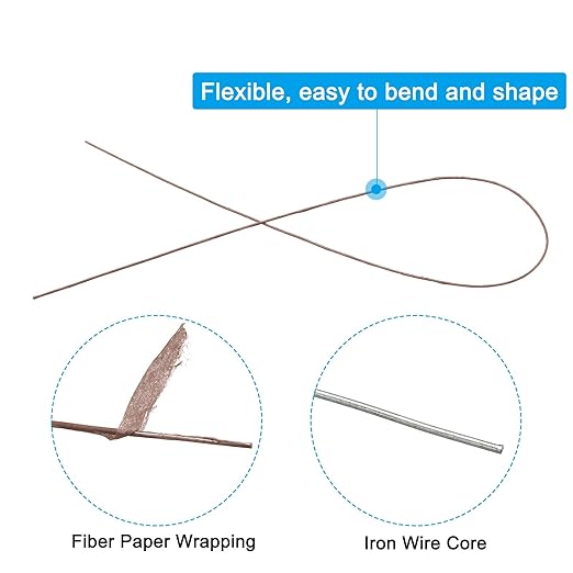 PATIKIL 24 Gauge 16" Floral Stem Wire, 100 Pcs Paper Wrapped Iron Artificial Flower Stem Accessories for DIY Bouquet Stem and Craft Decoration, Brown