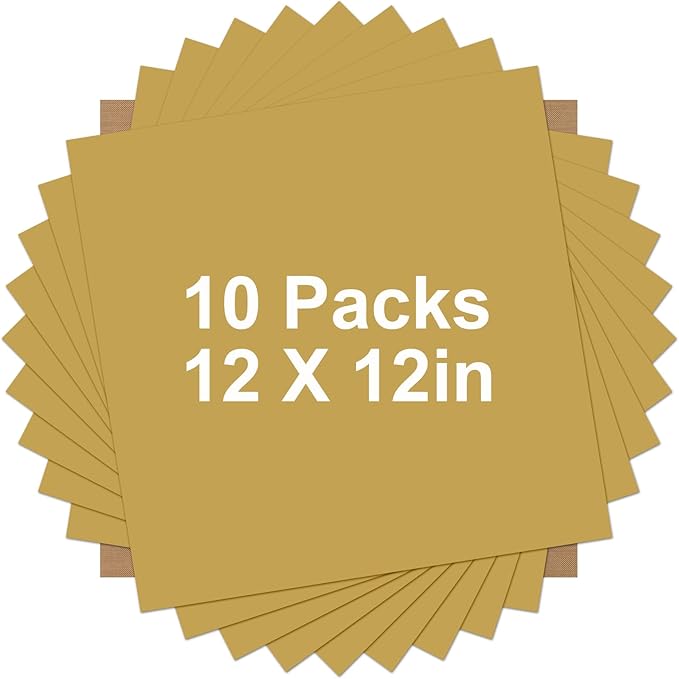 HTVRONT Gold HTV Heat Transfer Vinyl Bundle: 10 Pack 12"x12" Iron on Vinyl for T-Shirt (1 PTFE Sheet Included), PU HTV Vinyl Easy to Cut & Weed for Heat Design